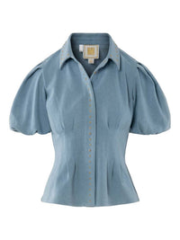Emily McCarthy Britt Puff Sleeves Top in denim 1 - women's blouse - view 4