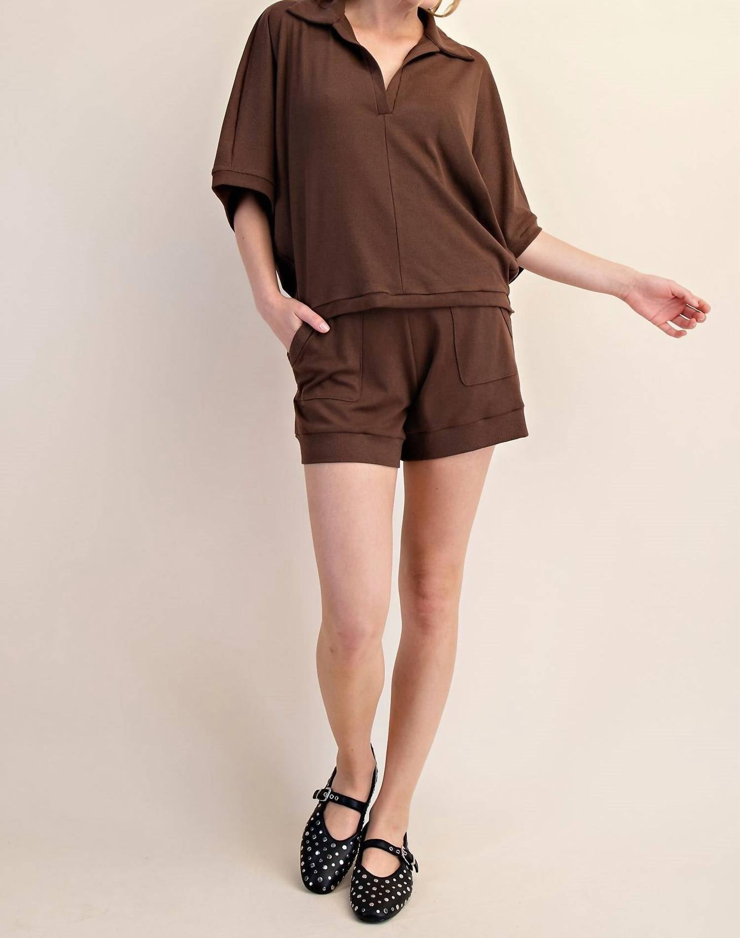 Glam - V-neckline Dropped Shoulder Knit Top