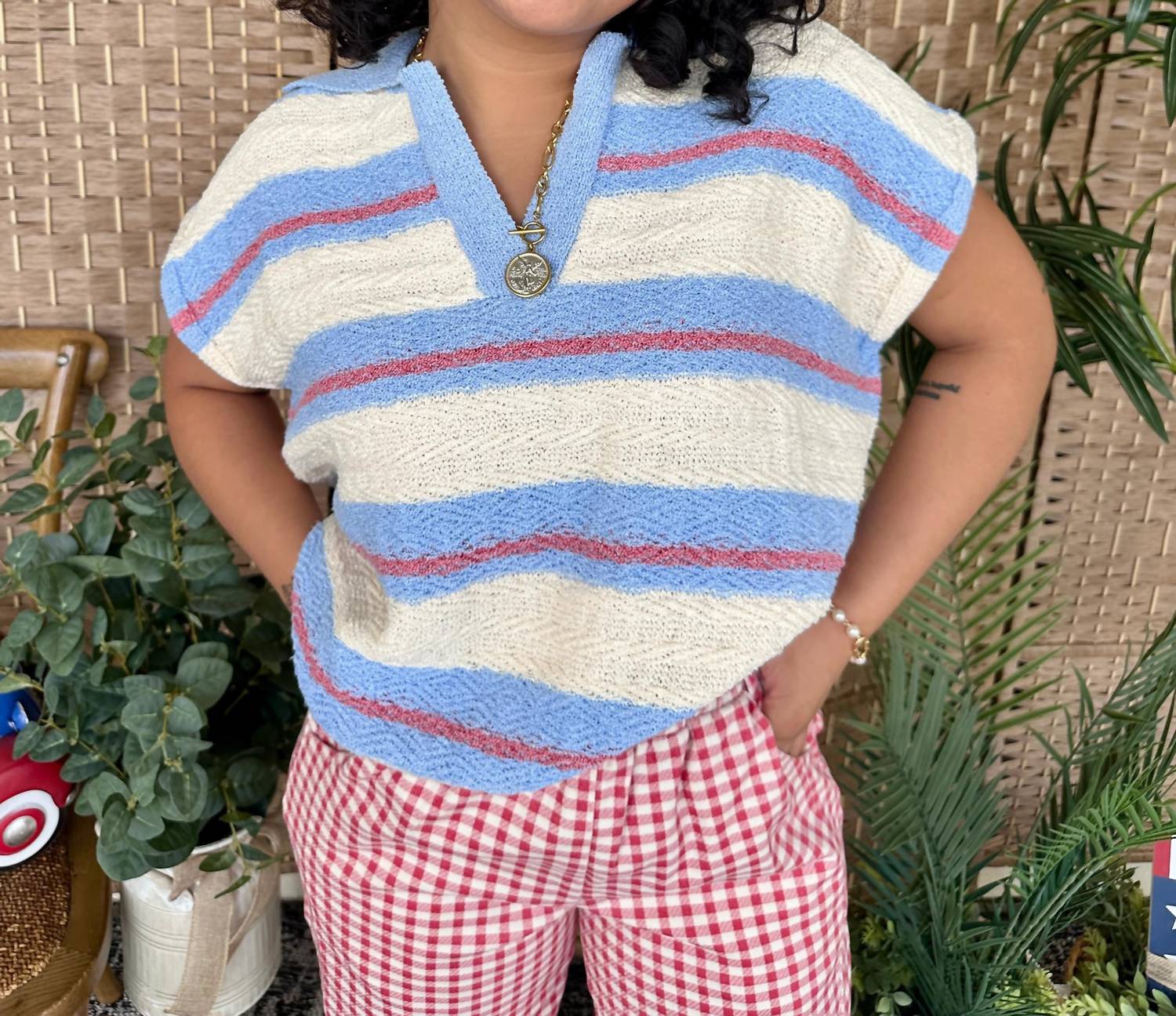 Peach Love - Island Vibes Striped Sweater Top