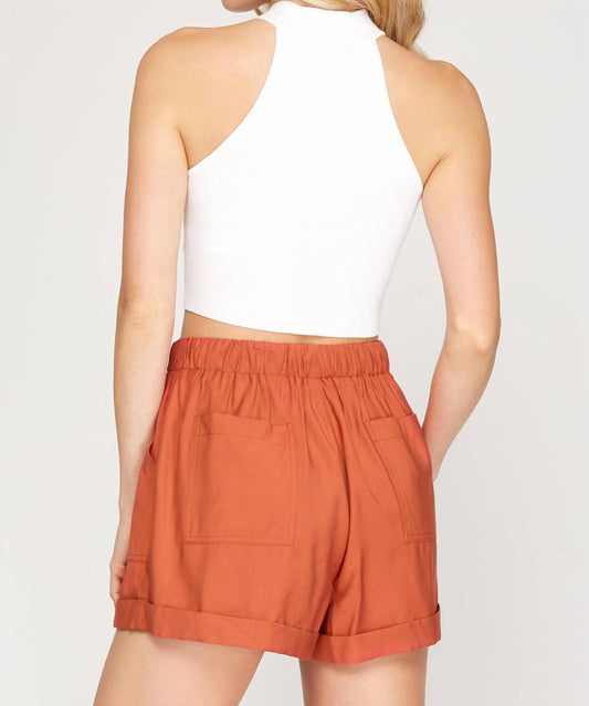 She + Sky - Woven Twill Shorts With Pockets And Lining