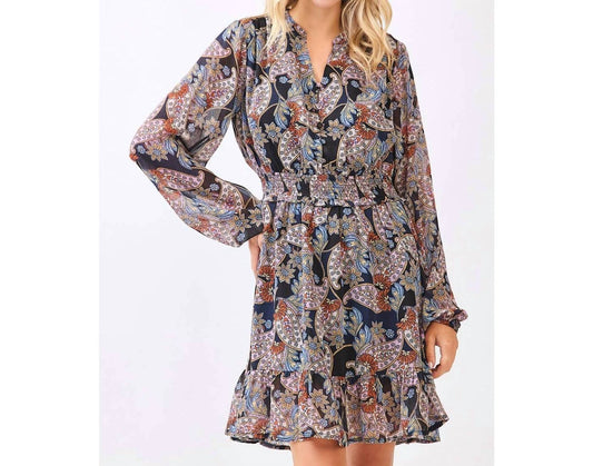 Mittoshop - BOHO PAISLEY PRINT SMOCKED WAIST RUFFLE MINI DRESS