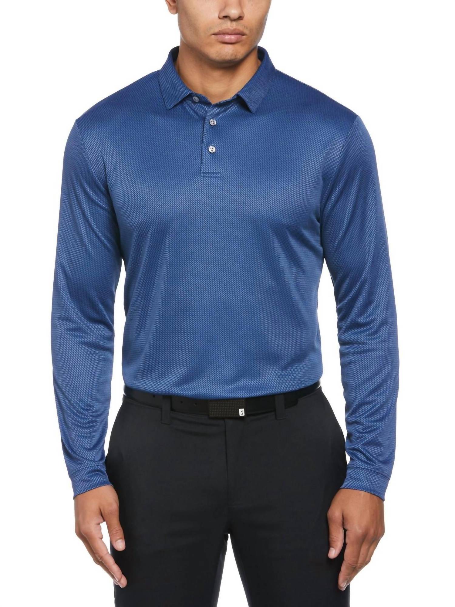 Pga Tour - Men's Mini Jacquard Long Sleeve Golf Polo Shirt