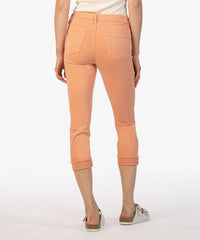 KUT FROM THE KLOTH Amy Crop Mid Rise Straight Leg Jeans in cantaloupe - women's jeans - detail view