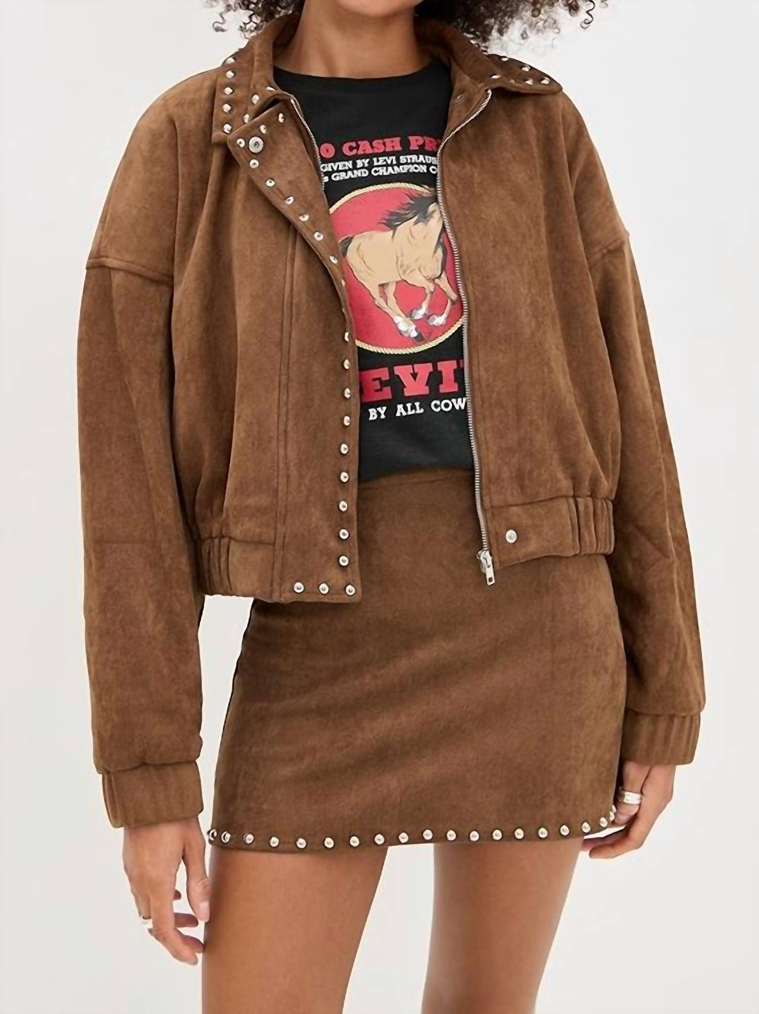 MOON RIVER Cowgirl Crush Studded Jacket in camel - women's jacket