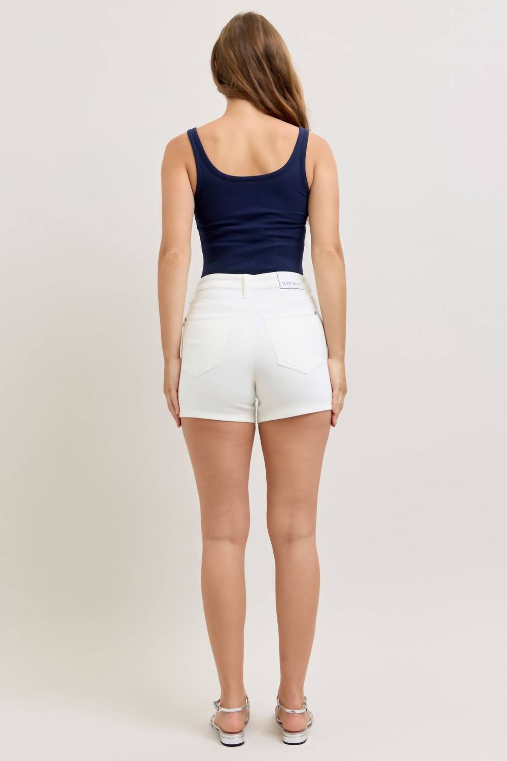 Judy Blue High Waist Slim Denim Short in white - women's shorts - detail view