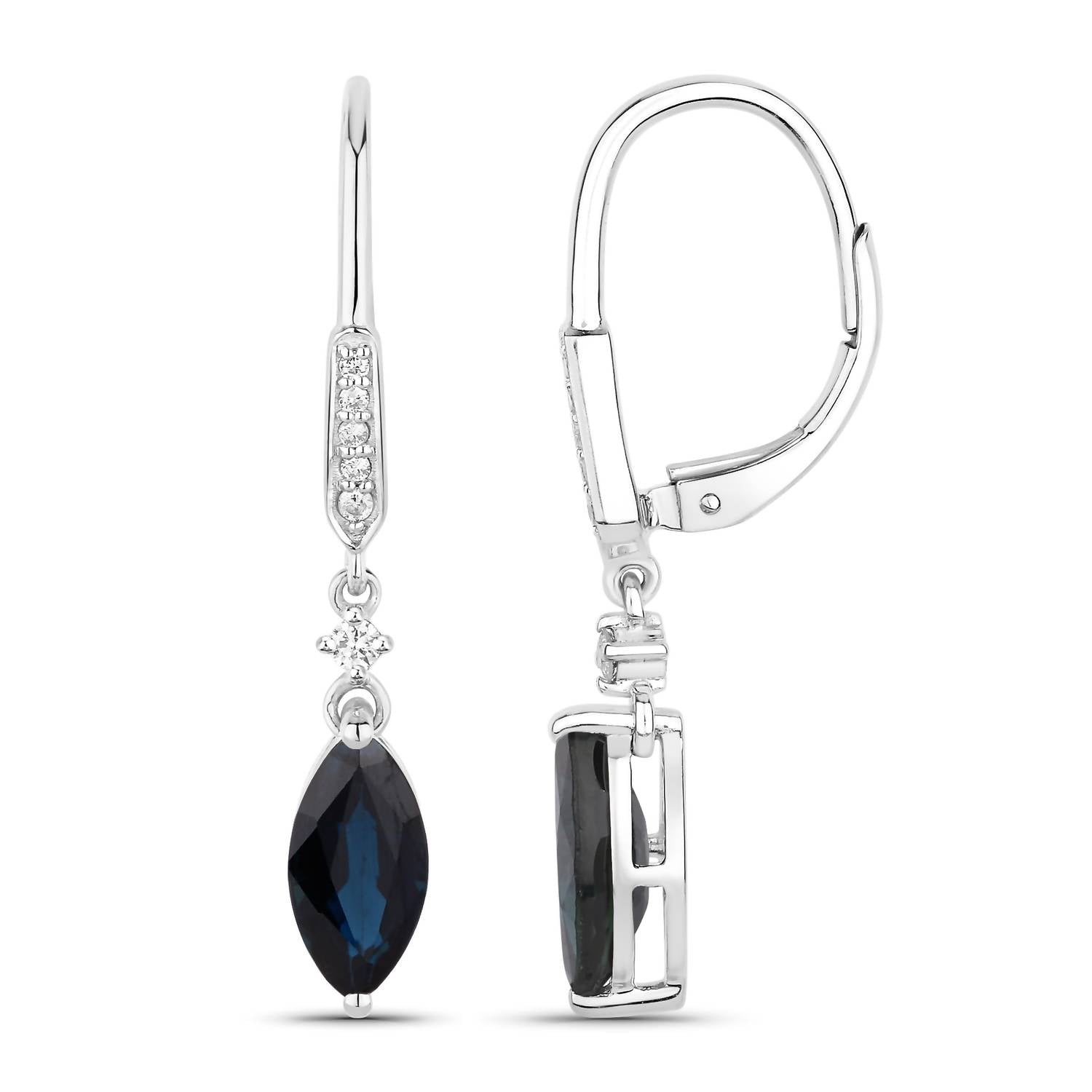 Diana M Jewels Women's Marquise Natural Sapphire Stud Earrings (2.73 Ct) - Signature in 14k white gold - women's jewelry - detail view