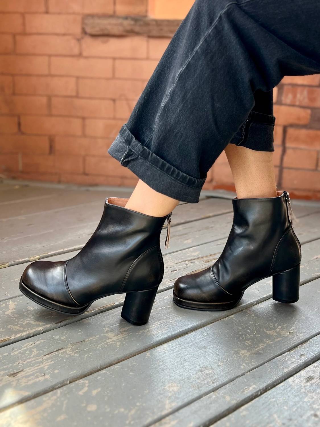All Black - Women's Distressed Lady Ankle Boots