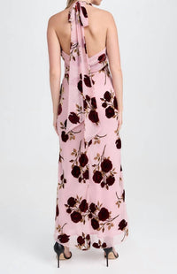 for Love & Lemons Velvet Halter Maxi Dress in rose - women's dress - detail view