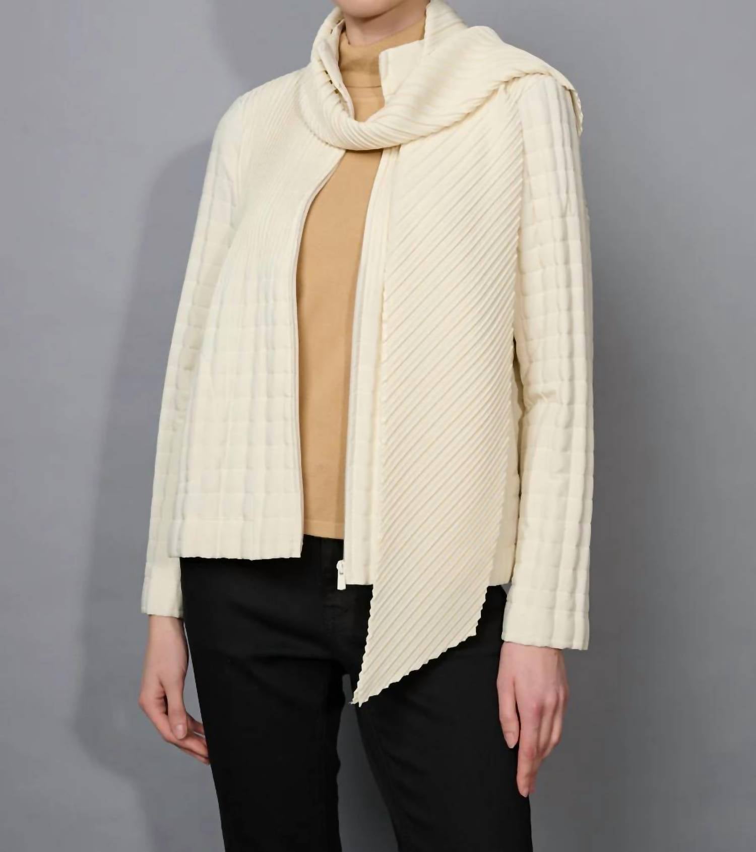 PICADILLY Pleated Quilt Jacket with Scarf in off white - women's jacket