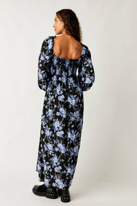 Free People Jaymes Floral Smocked Long Sleeve Maxi Dress in black combo - women's dress - alternate view
