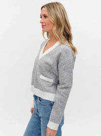SIX/FIFTY Libby V-Neck sweater in heather gray - women's sweater - alternate view