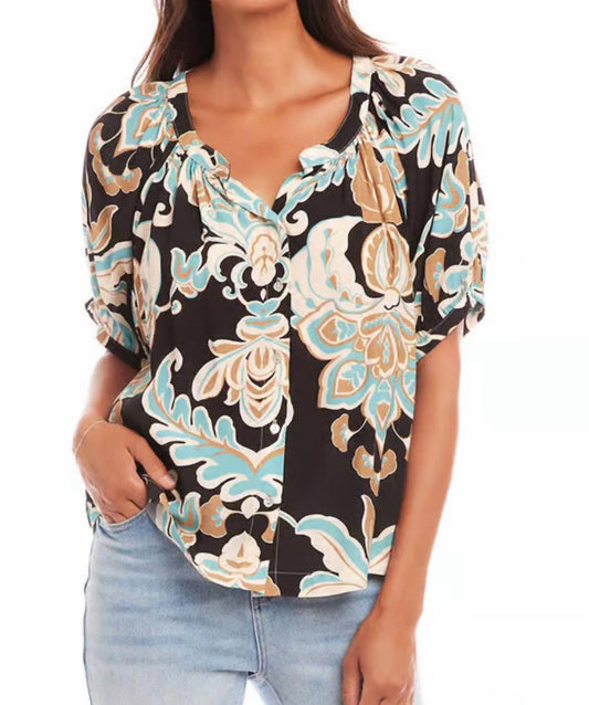 Karen Kane - Short Sleeve Peasant Top In Print