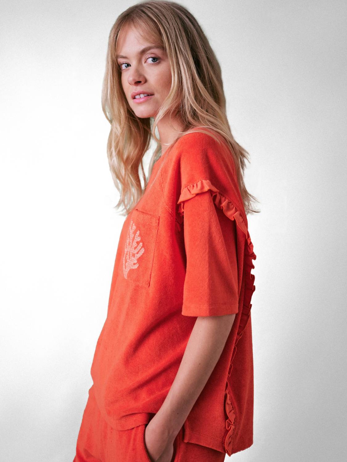 Cape Cove - Towelling Terry Frill Short Sleeve Top