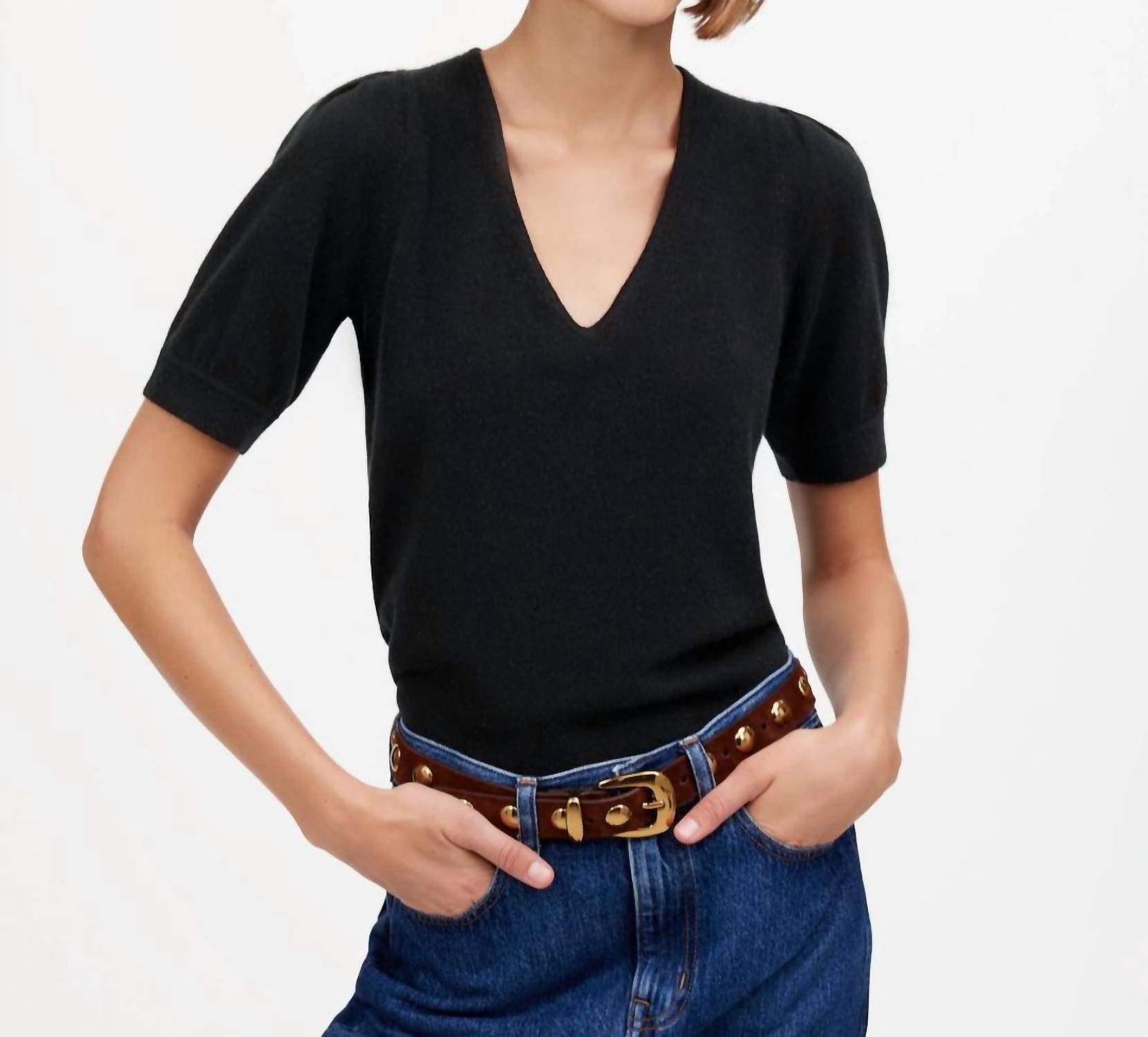 Madewell - Cashmere V-neck Puff-sleeve Sweater Tee