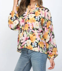 Fate - Bold Floral Ruffled High Neck Blouse