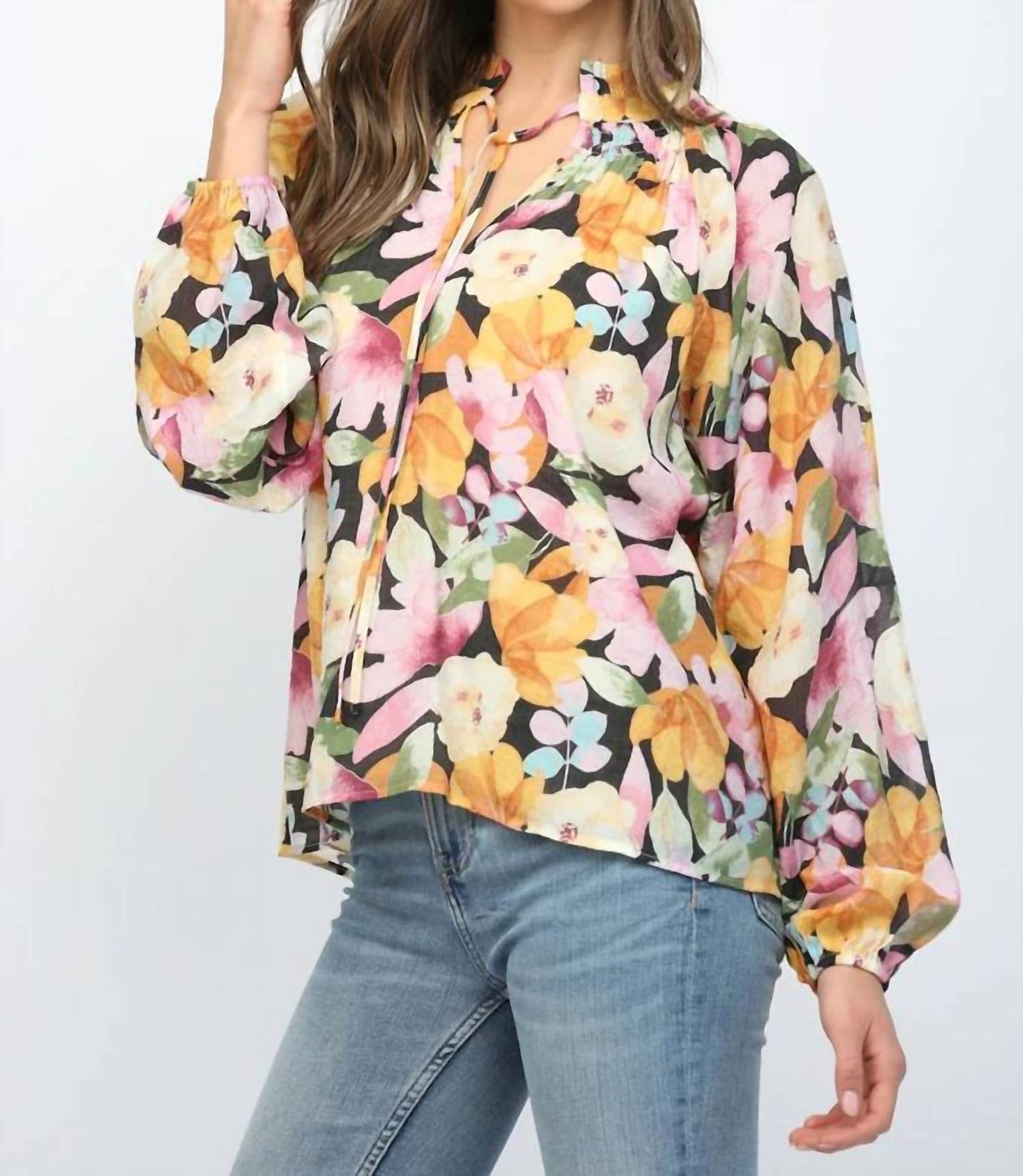 Fate - Bold Floral Ruffled High Neck Blouse