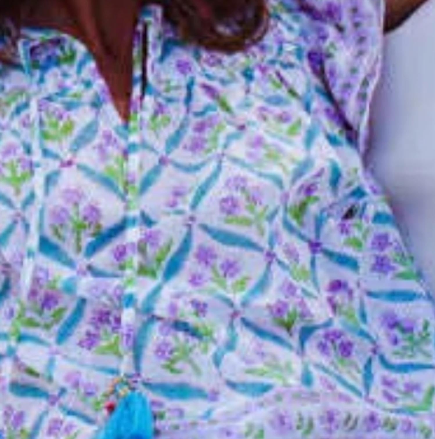 BELL Milia Cap Sleeves Top in turquoise purple diamond - women's blouse - alternate view