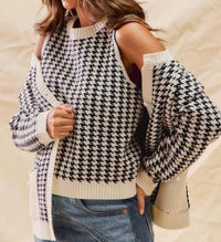 So Me - Missy Houndstooth Cardigan Sweater