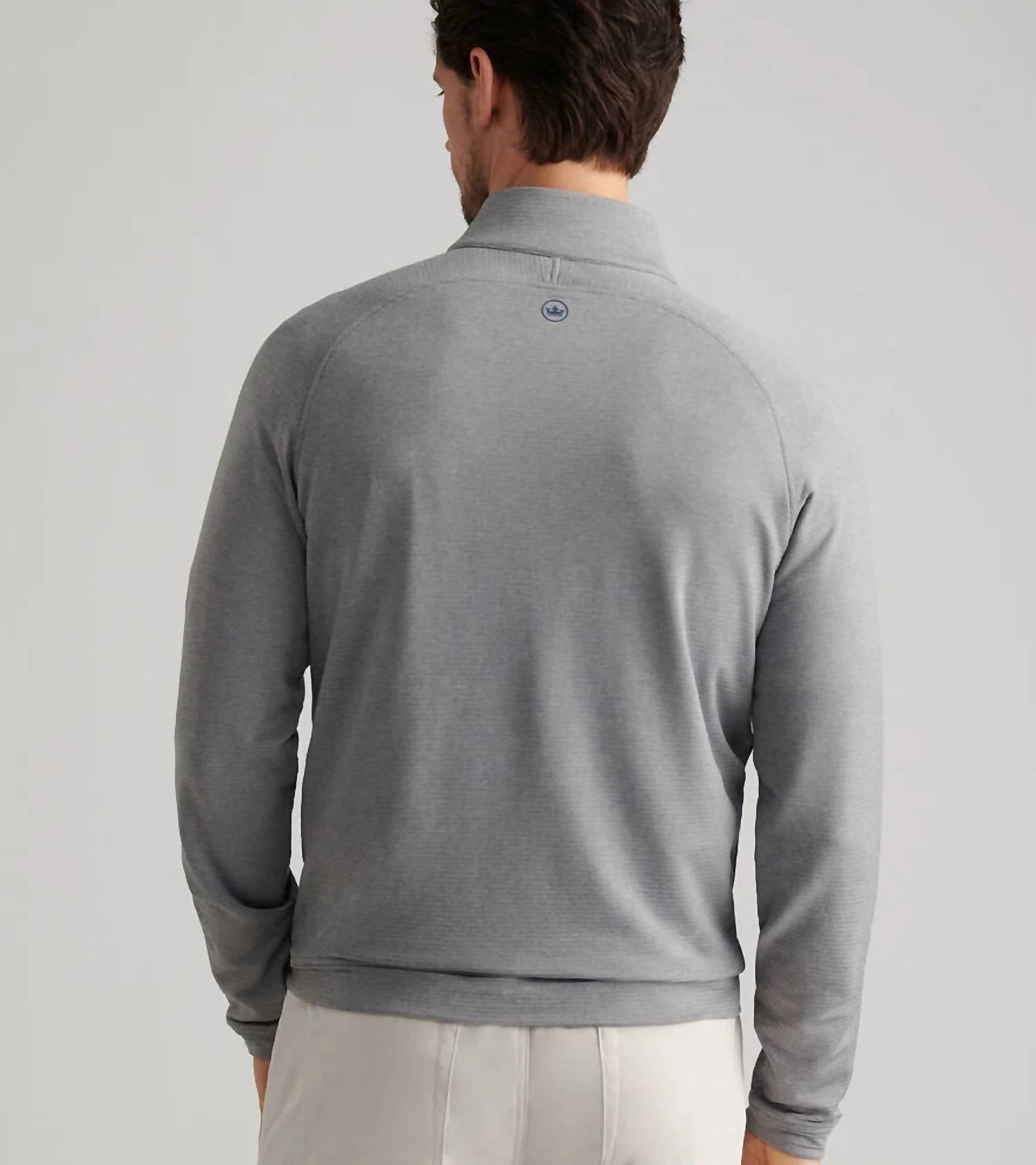 PETER MILLAR Beaumont Performance Quarter Zip Pullover in oslo gray - men's shirt - detail view