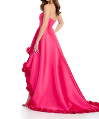 ASHLEYlauren Strapless Mikado High-low Dress in fuchsia - women's dress - detail view