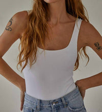 By Together - Women's Ribbed Seamless Double Layered Square Bodysuit