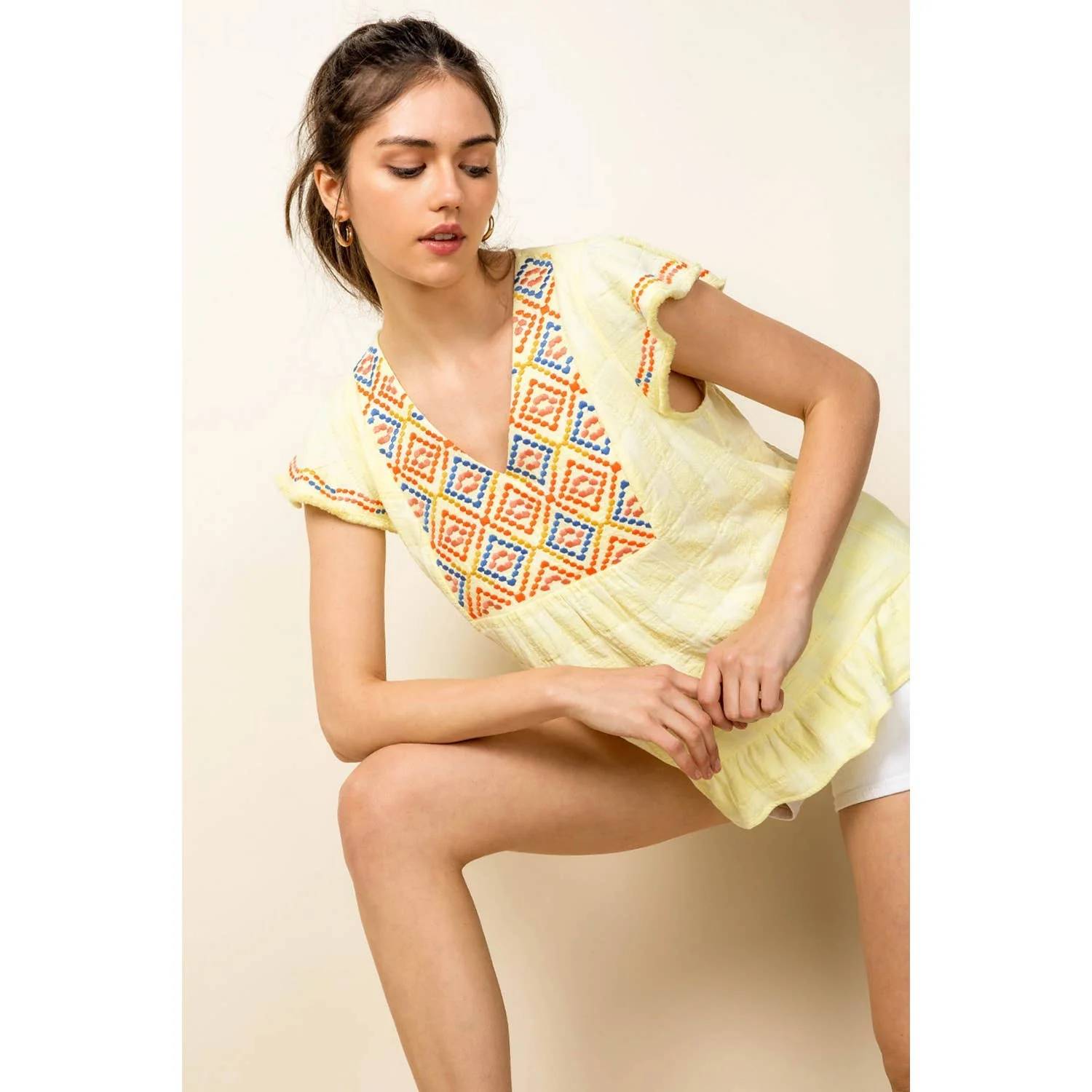Thml - Embroidered Flutter Sleeve Top