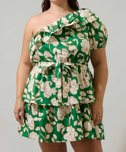 Sugarlips - Lucena Floral Irene One Shoulder Mini Dress Curve