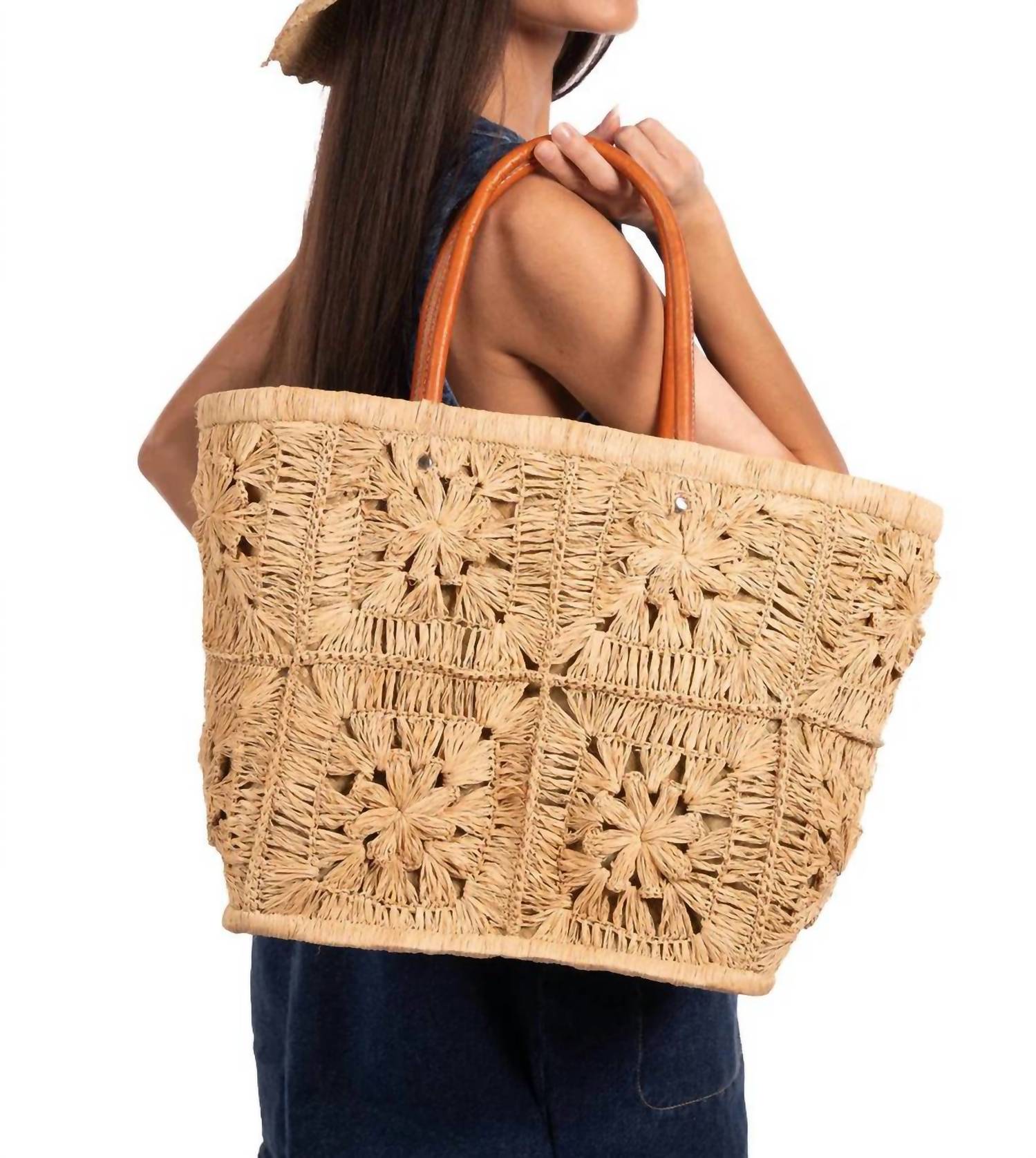Shebobo - Women's Marie Flower Crochet Straw Basket Bag