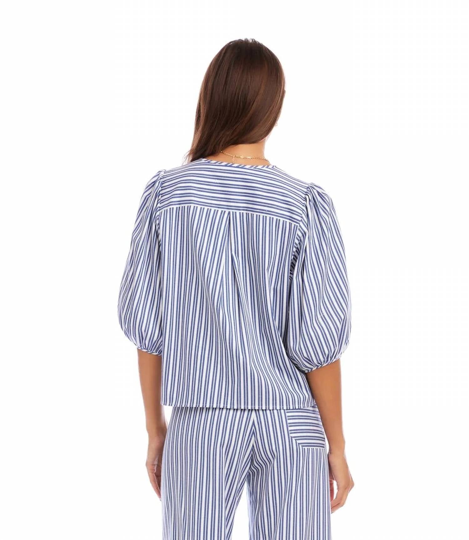 Karen Kane - Stripe Puff Sleeve Button Front Top