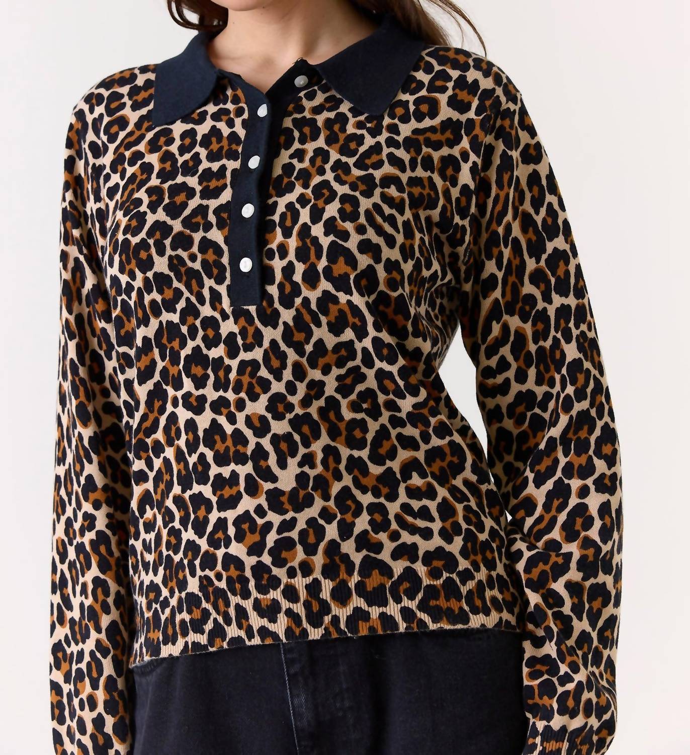Brodie Cashmere - Leopard Polo Top