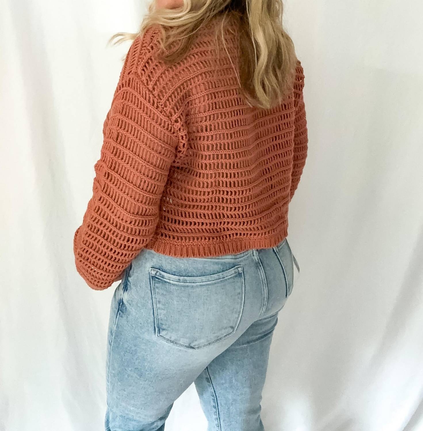 LE LIS Horizon Openwork Crochet Sweater in rust - women's sweater - view 5