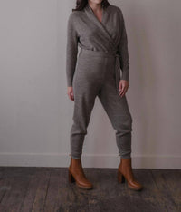 SSKEIN Wrap Neck Jumpsuit in grey heather - women's pants