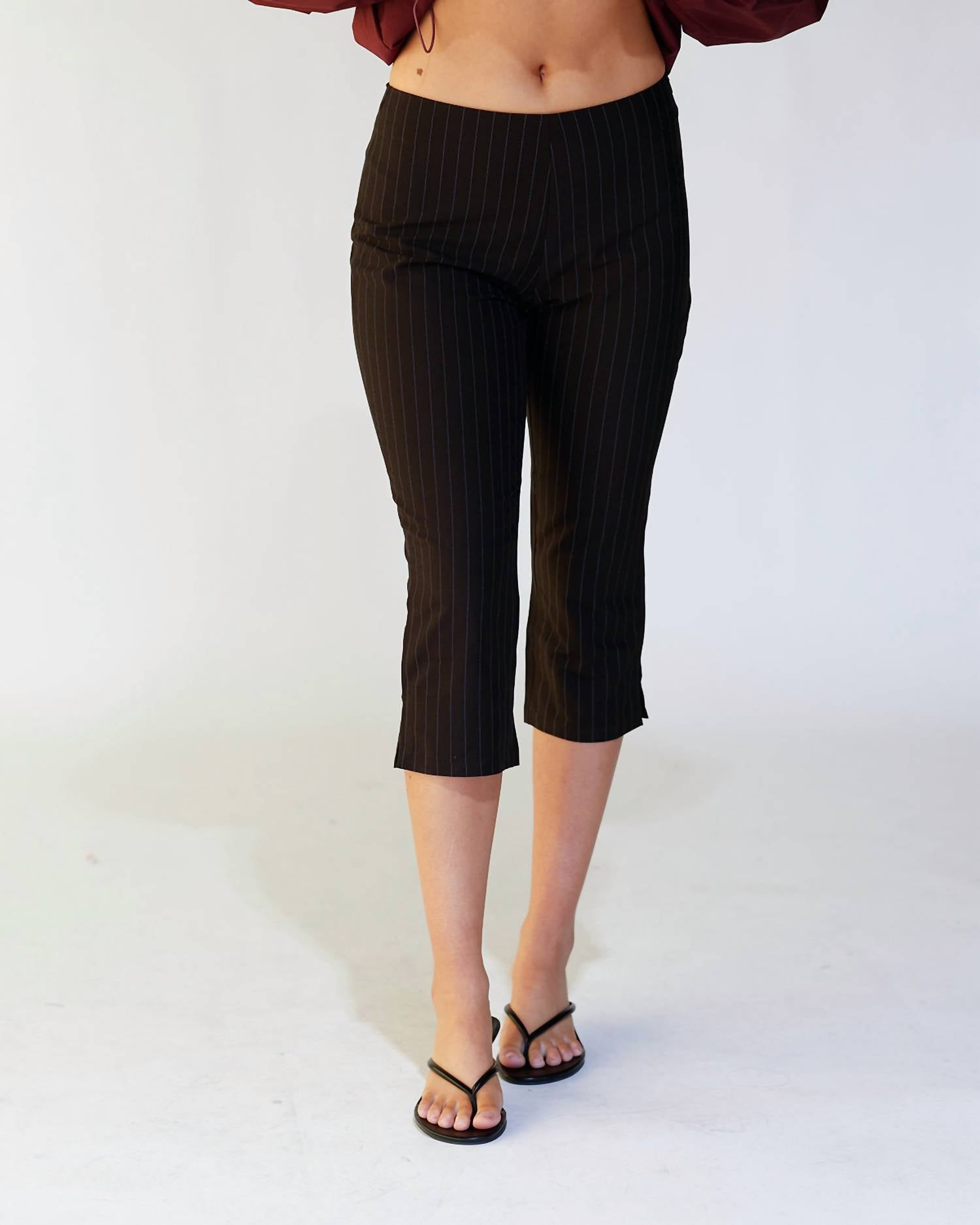 NIA Cruz Pinstripe Capri Pants in black - women's pants