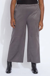 Lysse Amina Foil Ankle Wide Leg Faux Suede Pants in liquid charcoal - women's pants