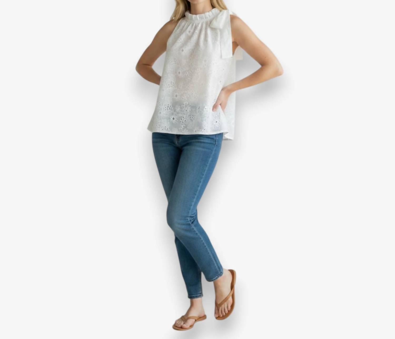 Tru Luxe - Sleeveless Eyelet Top