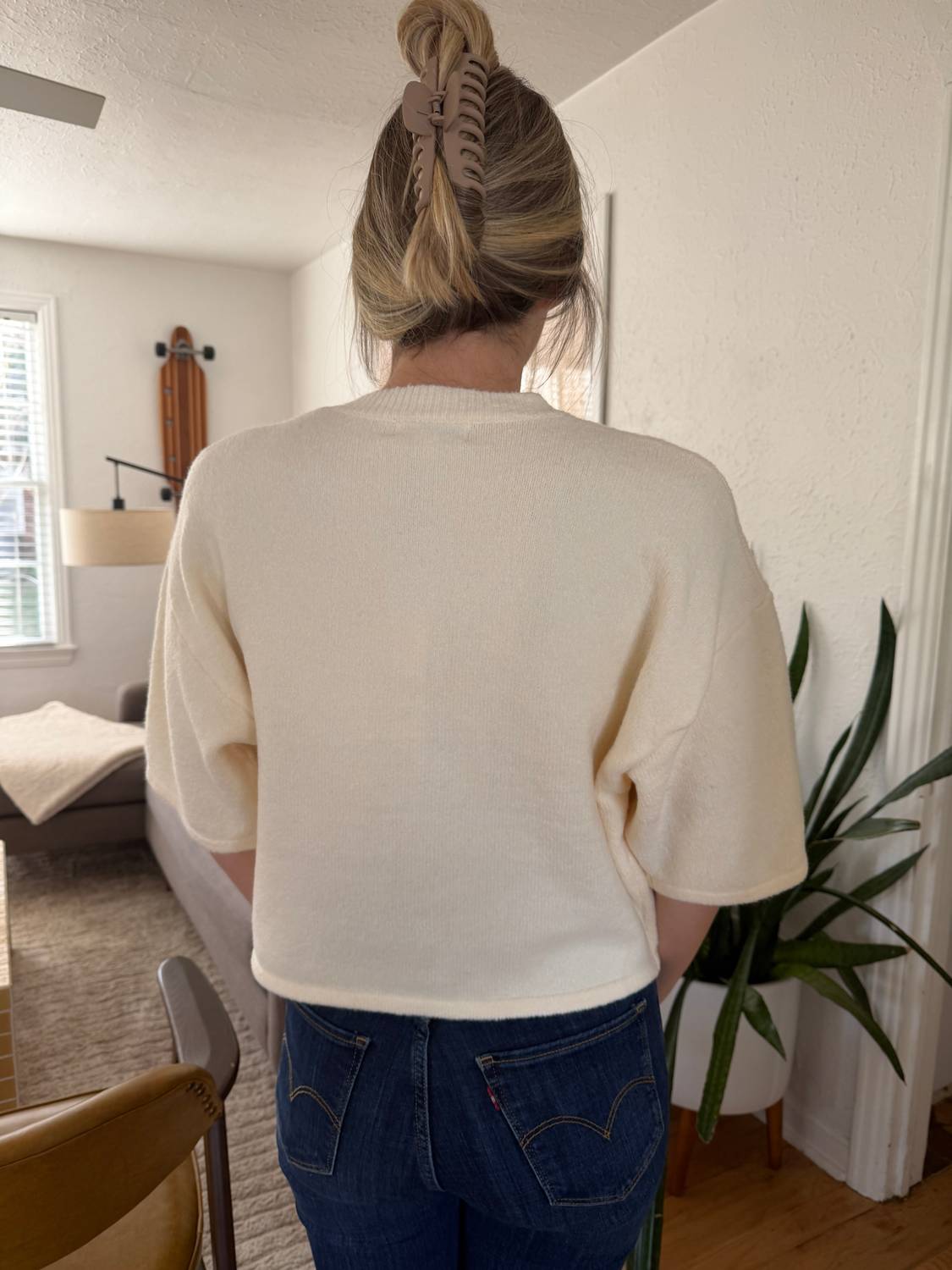 PINCH Knit Short Sleeve Button Cardigan Top in cream - women's cardigan - view 4