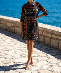 Dizzy-Lizzie Chatham dress blk links with ellies in black red gold - women's dress