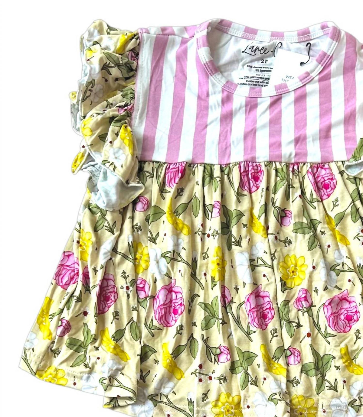 Laree + Co. - Girl's Emma Floral Bamboo Flutter Sleeve Tunic and Short Set