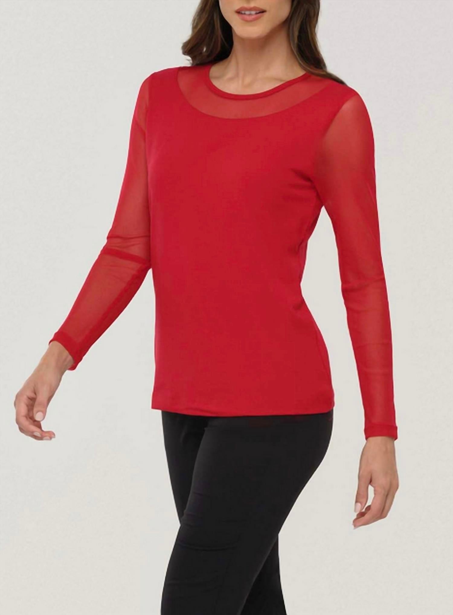 Anatomie Kim Mesh-Sleeve Top in atomic red - women's long sleeve top