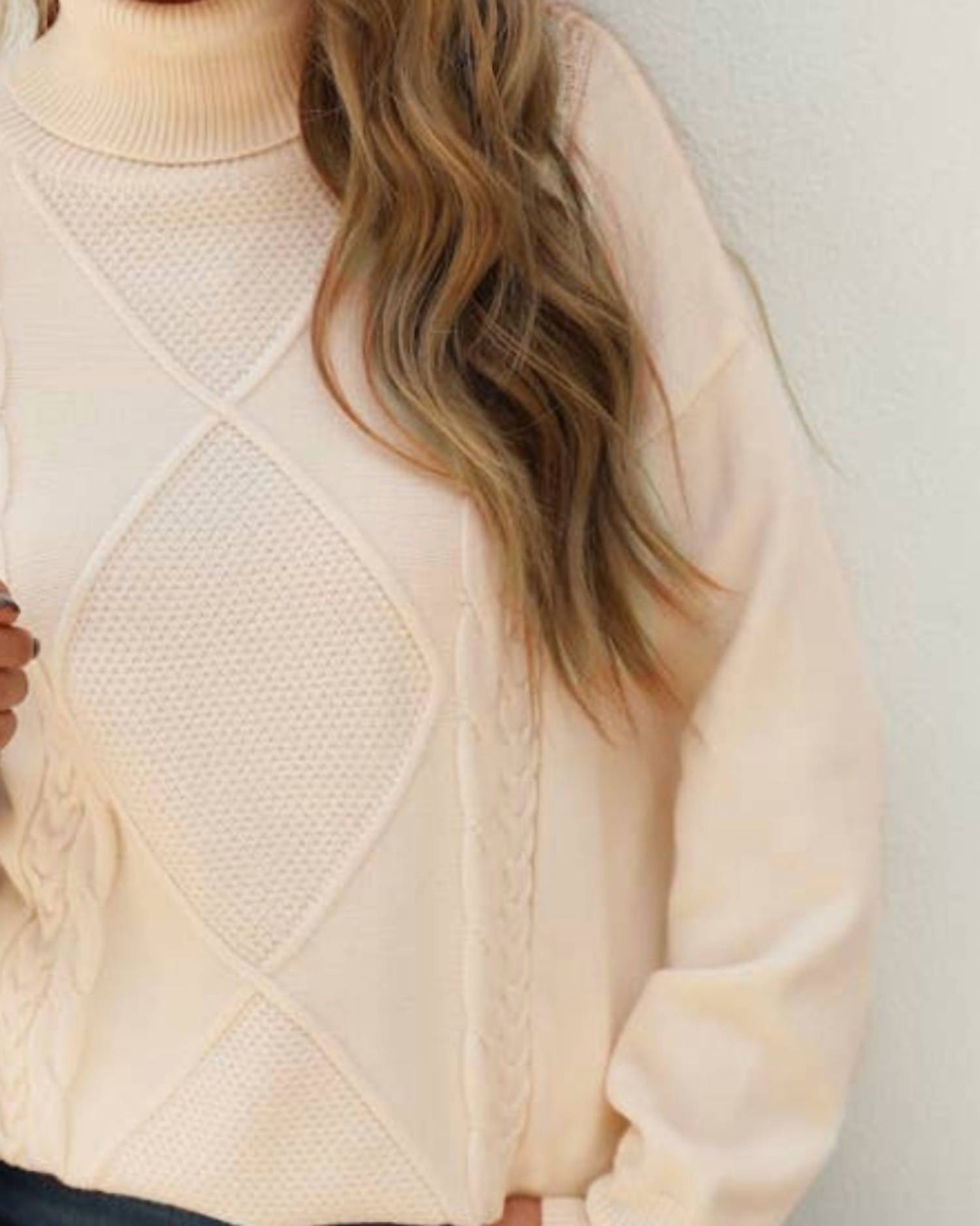 Epretty - Cable Knit Turtle Neck Sweater