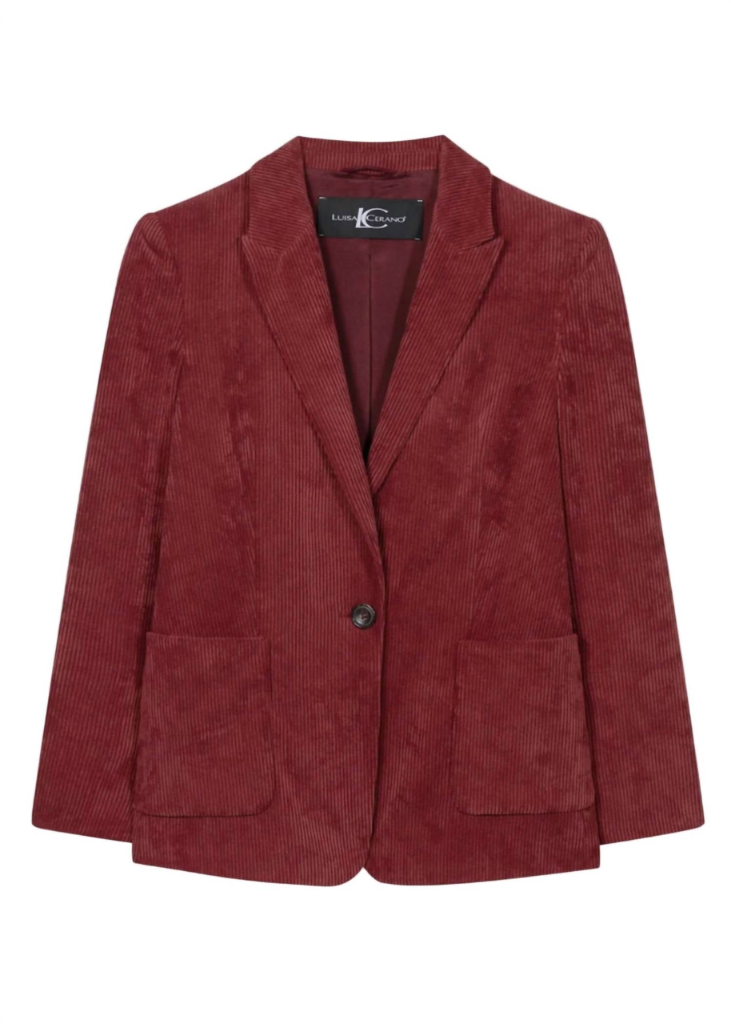 LUISA CERANO Corduroy One Button Blazer in berry red - women's jacket - view 6