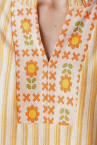 Voy - Stripe and Floral Pattern Mixed Knit Top