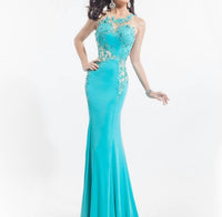 Rachel Allan - Lace Applique On A Fitted Jersey Prom Gown
