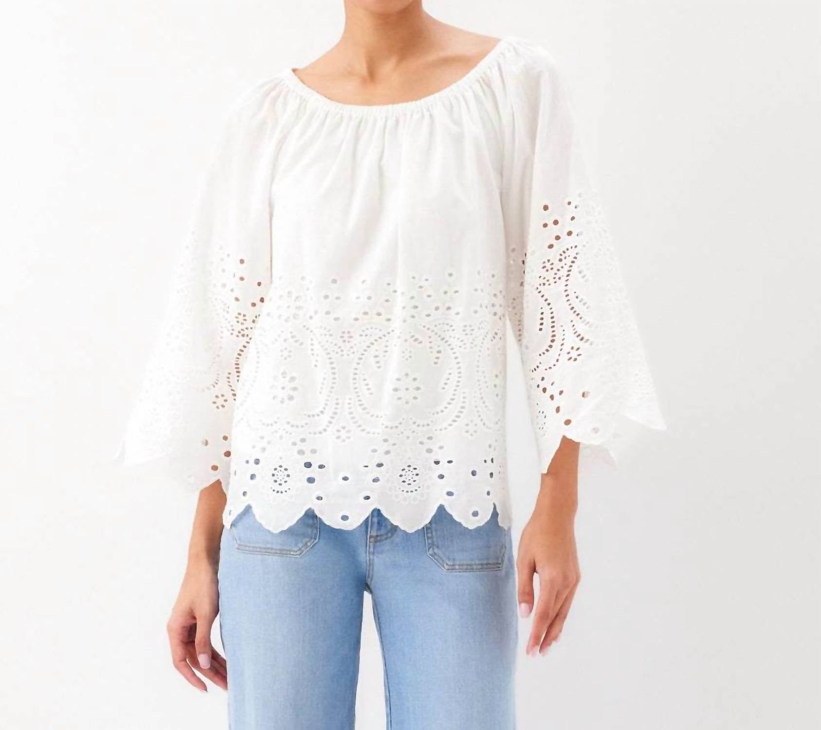 Karen Kane - Cut-Out Embroidery Flare Sleeve Peasant Top