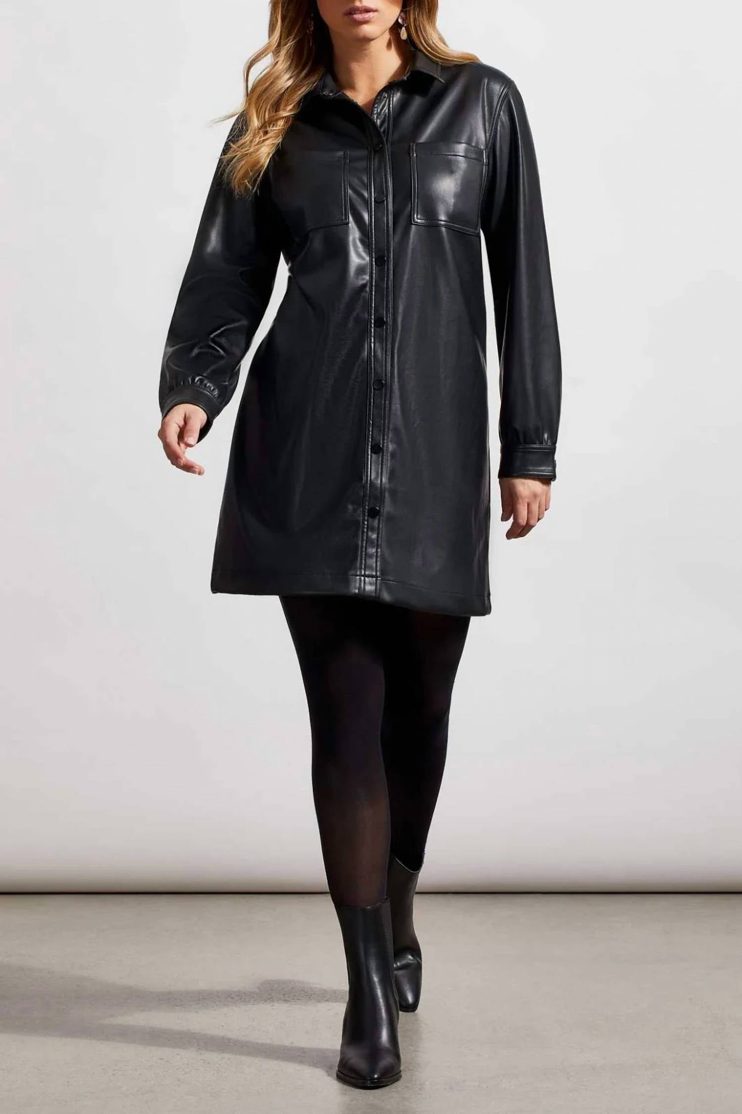 Tribal - Pleather Button Front Dress