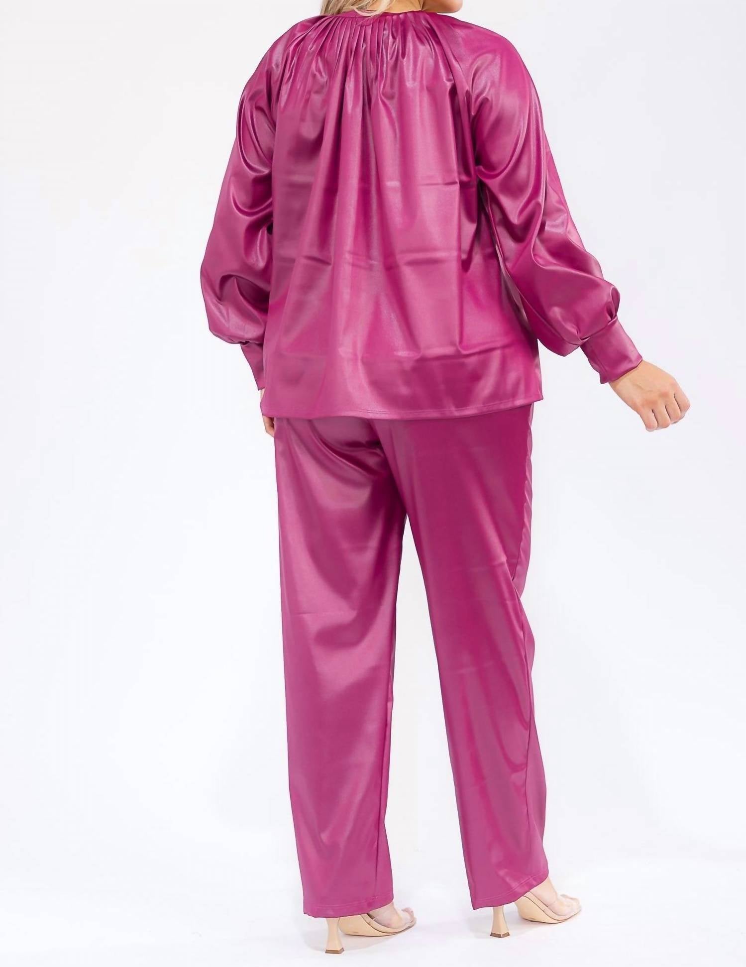 Karen T Design - Long Sleeve Drawstring Top And Elastic Waist Pants