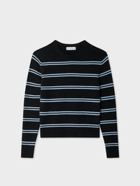White + Warren - Fine Cotton Boucle Stripe Crewneck Sweatshirt