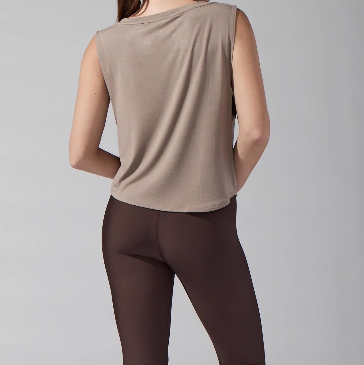 HEROINE SPORT Jersey Base Tank Top in taupe - women's tank top - detail view