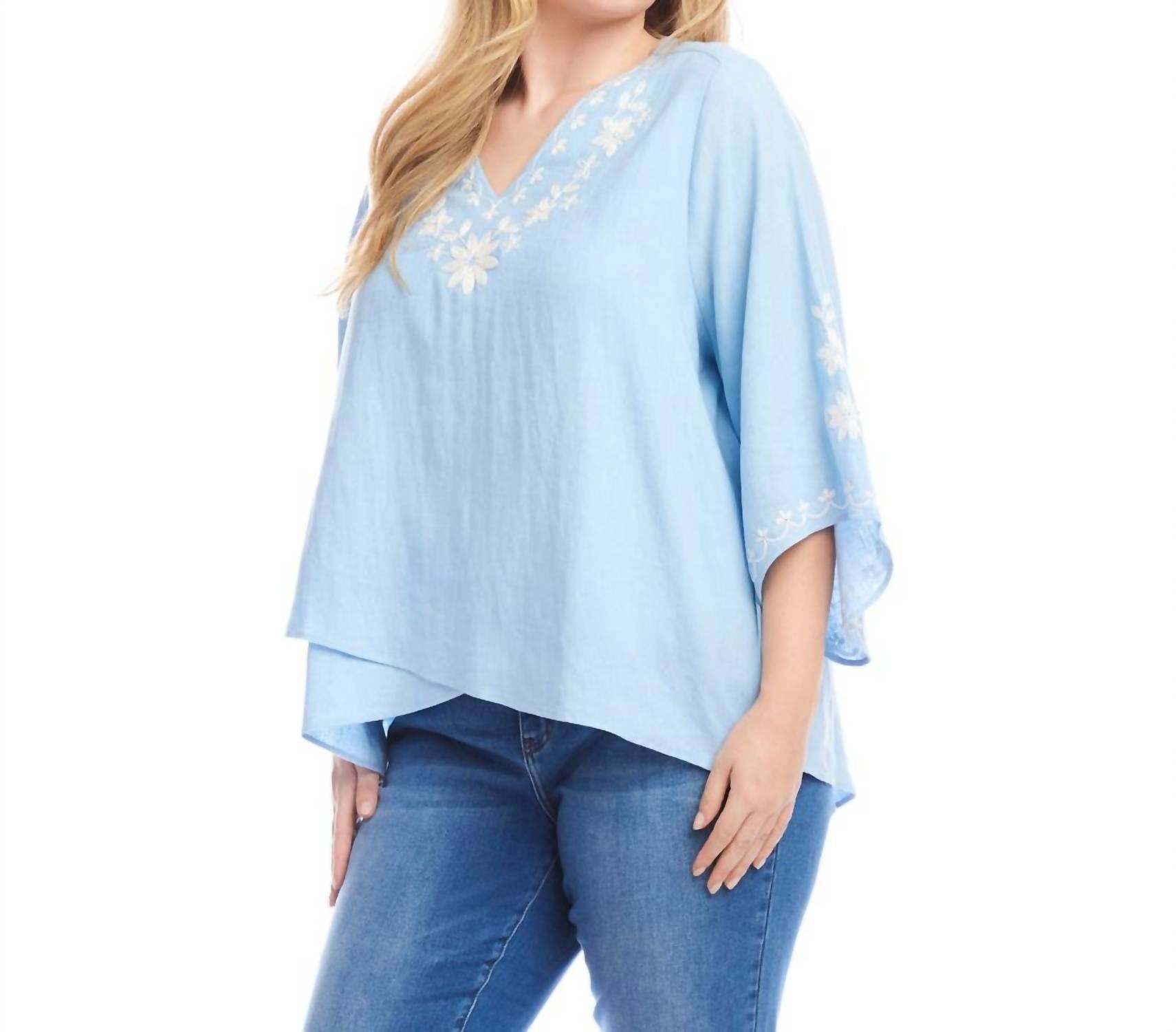 Karen Kane - Bracelet Sleeve Embroidered Asymmetric Top - Plus Size