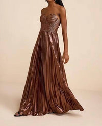 Lulus - Shoshone Pleated Lurex Strapless Bustier Maxi Dress